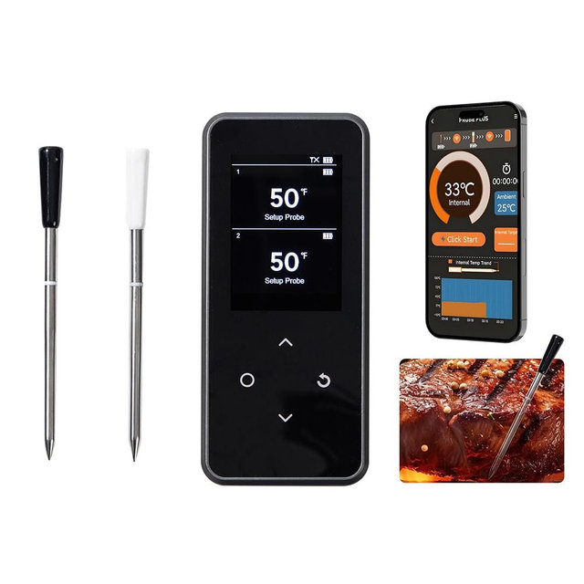 Wireless Meat Thermometer with Stable Bluetooth Connection, 2 Multi-Sensor Probes, ±1°F Accurate Digital Food Thermometer with App Control, Rechargeable, IP67 Waterproof for BBQ, Grill, Smoker & Oven