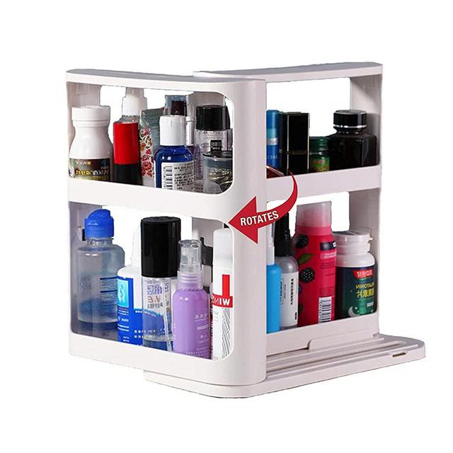 Pinelaxy Rotate Spice Rack Organizer, Two 2-Tiered Swivel Spice Rack Shelves for Kitchen, Multi-Function Seasoning Spice Jar Storage Rack (White)