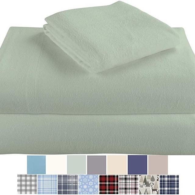 Morgan Home Cotton Turkish Flannel Sheets 100% Brushed Cotton for Supreme Comfort - Deep Pockets - Warm and Cozy, Great for All Seasons (Sage, Queen)