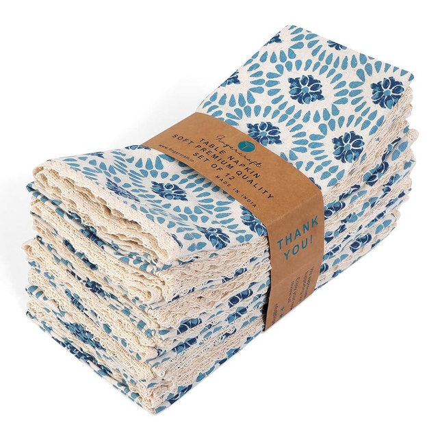 FINGERCRAFT Dinner Cloth Napkin Cotton Linen Blend 12 Pack Mitered Corners with Elegant Lace for Everyday Use Napkins are Pre Shrunk and Good Absorbency (Moroccan, 20in x 20in)