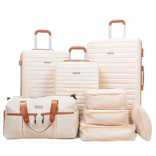Luggage Sets 3 Piece Hardshell Carry on Suitcases for Men and Women, with Spinner Wheels, TSA, Travel Duffle Bag and Packing Cube(WHITE)