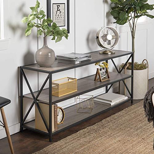 WE Furniture 2 Shelf Industrial Wood Metal Bookcase Bookshelf Storage, 60 Inch, Grey/Brown