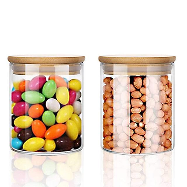 Glass Jars for Food Storage, Airtight Glass Food Canisters for Home and Kitchen, BPA Free Containers with Bamboo Lids for Candy, Rice, Coffee, Tea, Cookie, Sugar, Flour, Pasta, Nuts, 2 Pack 27oz