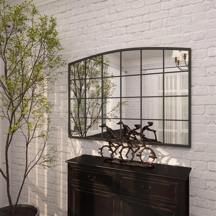 Tisbury Lane, Metal Arched Window Pane Room Wide Wall Mirror | Zola