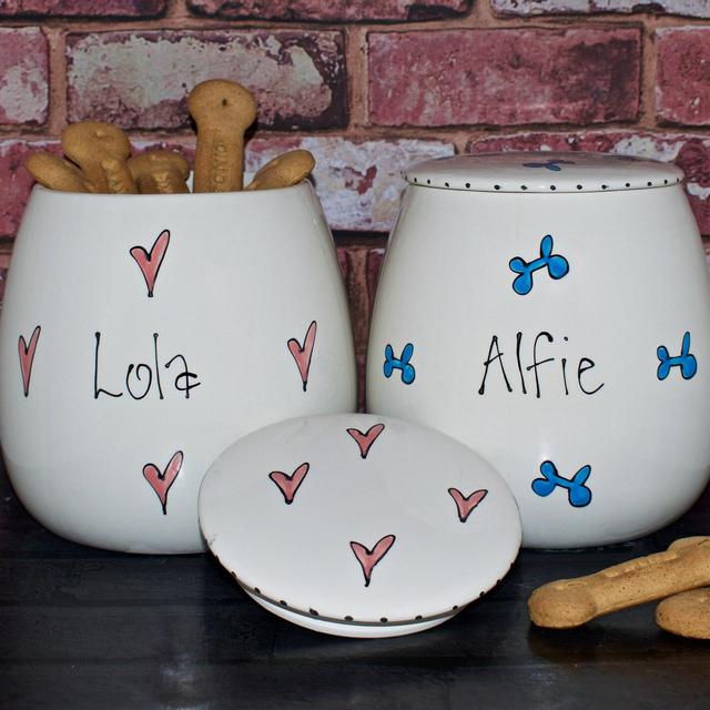 Large personalised dog treat jar, personalised dog canister, dog food storage container, dog jar personalised, hand painted dog food holder
