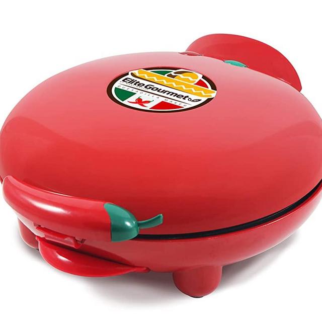 Elite Gourmet EQD-413Elite Gourmet EQD-413 Non-Stick Electric Mexican Taco Tuesday Quesadilla Maker, Easy-Slice 6-Wedge, Grilled Cheese, 8", Red