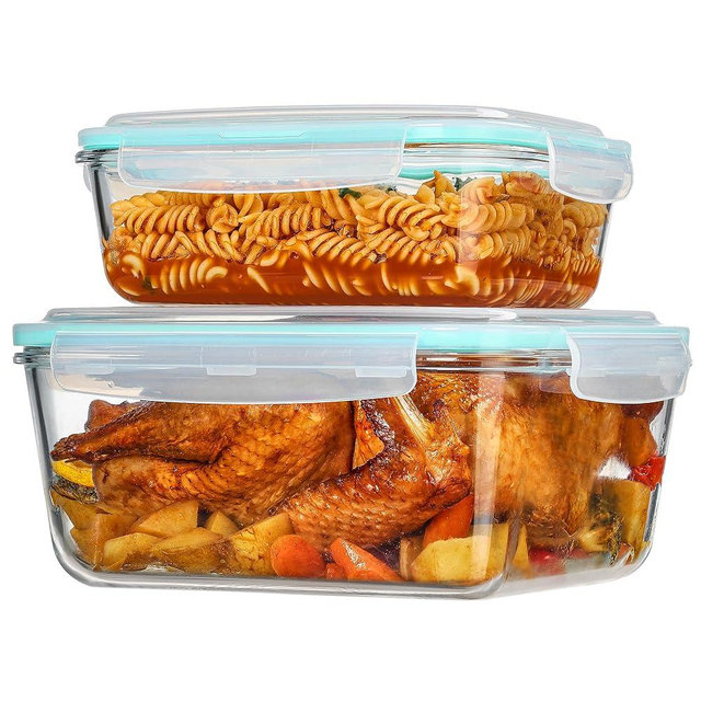 Vtopmart 122oz+50oz Large Glass Food Storage Container with Secure Locking Lid – Ideal for Storing Food, Vegetables, Fruits, Baking Casseroles, Roasting Chicken, Thanksgiving Meals & More – BPA-Free