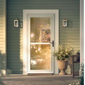 LARSON 80 Split Fullview (Tradewinds) 36-in x 81-in White Aluminum Reversible Hinge Storm Door with Retractable Screen ( No handle )