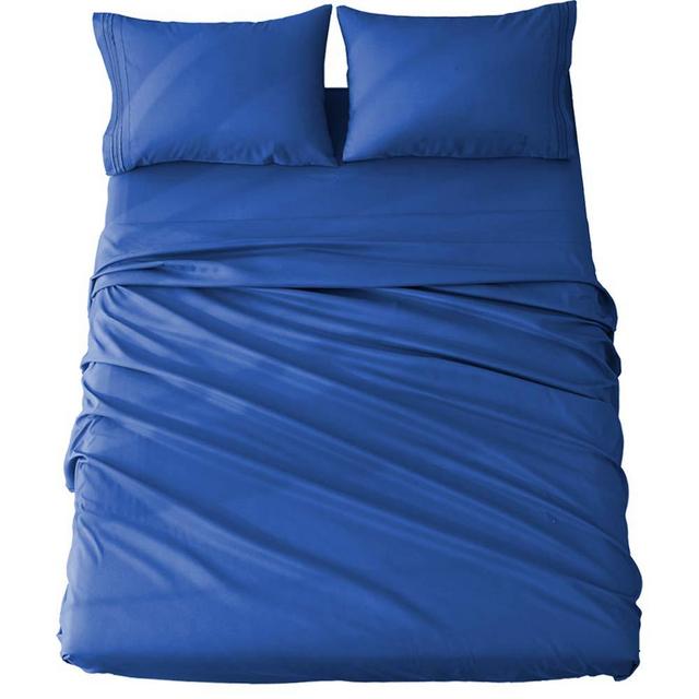 Shilucheng Queen Size Bed Sheets Set Microfiber 1800 Thread Count Percale Super Soft and Comforterble 16 Inch Deep Pockets - 4 Piece (Queen,Navy Blue)