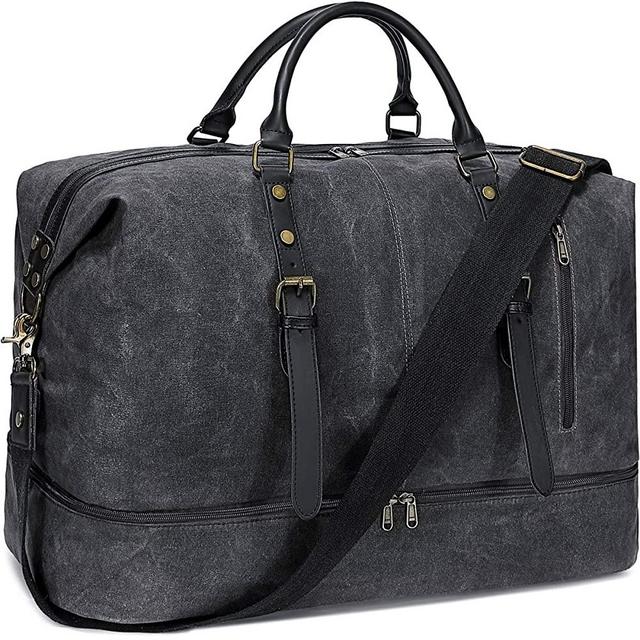 Weekender Carry On Tote Overnight Bag for Men and Women Travel Duffle with Bottom Shoe Compartment (Waxed Grey-D)