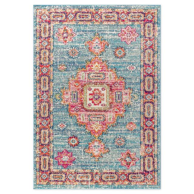 JONATHAN Y Bohemian Flair Boho Vintage Medallion 4' x 6' Area Rug in Blue/Red