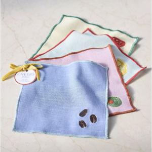Happy Hour Embroidered Cocktail Napkins, Set of 4