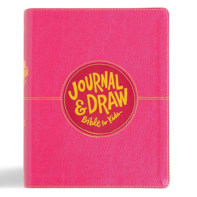 CSB Journal and Draw Bible for Kids, Pink LeatherTouch, Black Letter, Wide-Margins, Journaling Space, Line-Art Illustrations, Devotionals, Activity Pages, Q&A, Easy-to-Read Bible Serif Type