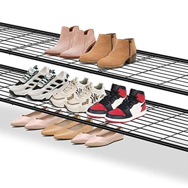 AOODA Long 2 Tier Shoe Rack for Closet Metal Wide Stackable Shoe Storage Organizer for Entryway, Bedroom, Floor, 18-Pairs Low Shoe Shelf, Black