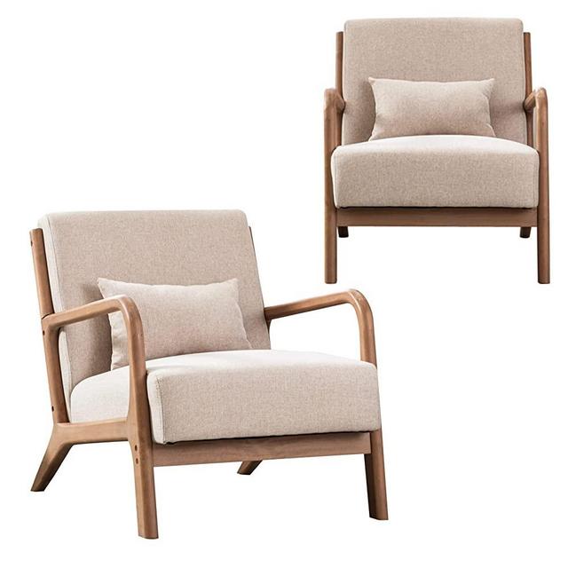 INZOY Mid-Century Modern Accent Chair Set of 2, Upholstered Living Room Chairs with Waist Cushion, Reading Armchair for Bedroom Sunroom
