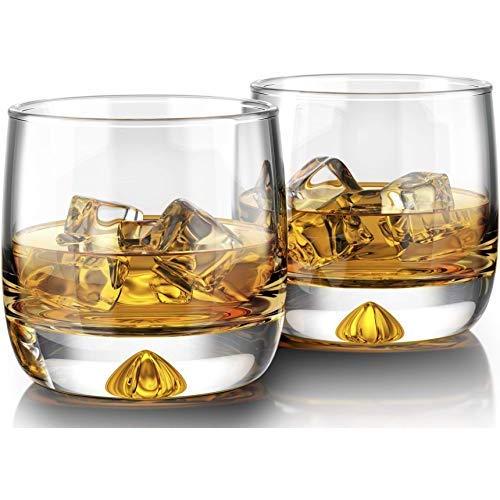 Premium Whiskey Glasses - Large - 11oz Set of 2 - Lead Free Hand Blown Crystal - Thick Weighted Bottom - Seamless Handmade Design - Perfect for Scotch, Bourbon, Manhattans, Old Fashioned's, Cocktails.