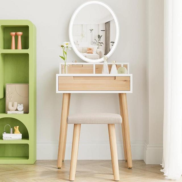YOURLITE Small Makeup Vanity Vanity Desk with Lights,Vanity Desk with Adjustable Brightness Mirror for Samll Spaces,Vanity Desk with Drawers and Storage Shelves