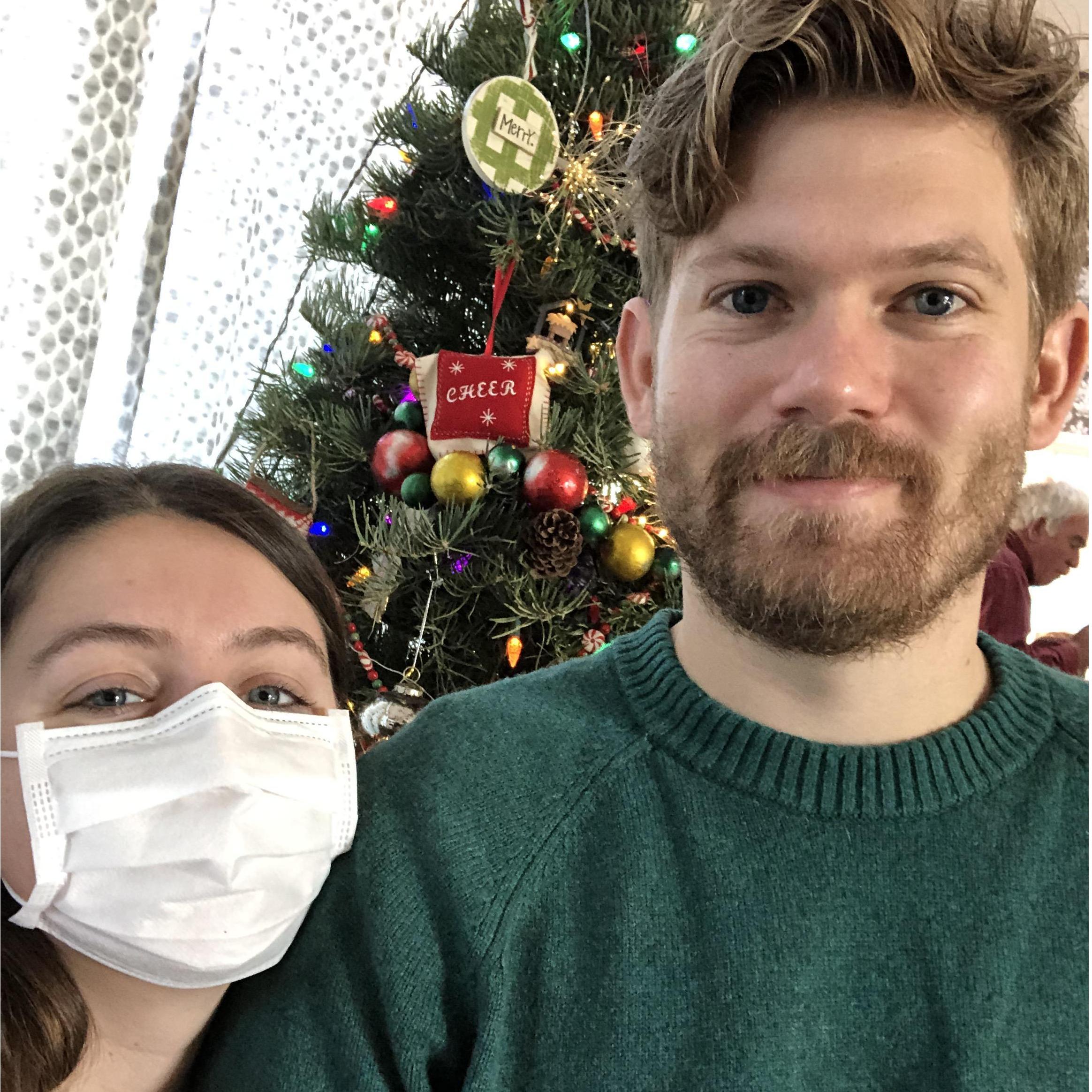 Second Christmas together. Patrick nursed me through the flu, thus the mask.