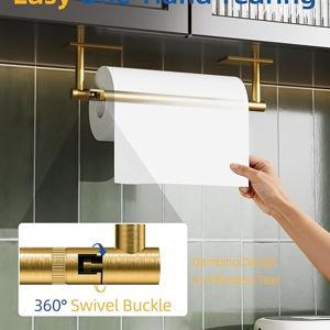 RUACQ Paper Towel Holder Under Cabinet, Wall Mounted or Adhesive Stainless Steel Paper Towel Holder,Square Base Paper Towel Rack for Kitchen, RV, Bathroom (Brushed Gold)