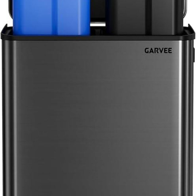 Garvee Stainless Steel Garbage Can, 2 x 8 gal Dual Compartment Trash Can with 2 Inner Buckets and Soft Close Lid, Foot Pedal Garbage Bin for Bathroom, Living Room, Kitchen, Black