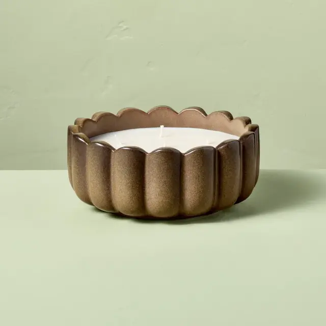 6 Wick Ceramic Scalloped Rim Harvest Chestnut Jar Candle Brown 42oz - Hearth & Hand™ with Magnolia