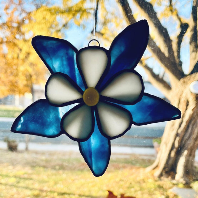 Colorado Columbine stained glass suncatcher