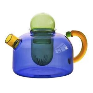 Contrasting Color Heat Resistant Glass Teapot and Cups