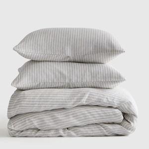 Linen Duvet Cover Set | Quince in Mist/White Stripe