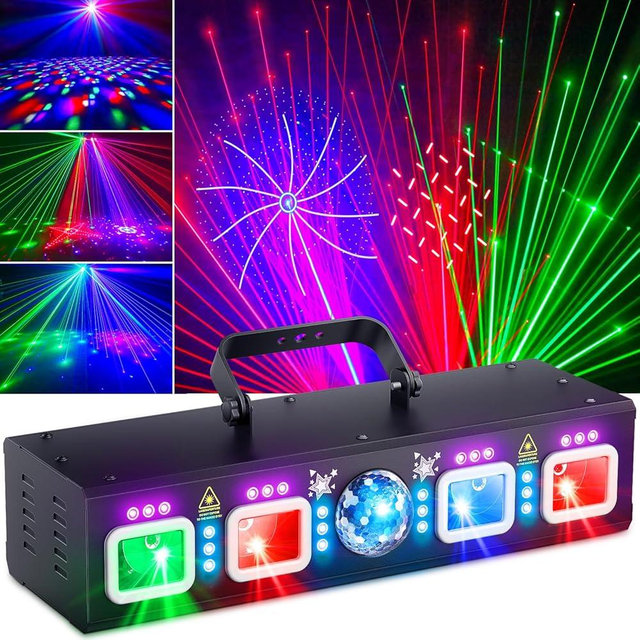 KeoBin DJ Lights for Parties, Pro 6 in 1 DMX & Sound Activated Laser Light Show Machine with Disco Ball Light, RGBW & UV Strobe Party Lights Indoor for Rave Club Dance Bar Gig DJ Lighting