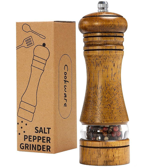 M JINGMEI Wood Salt and Pepper Grinder, Salt Grinder and Pepper Mill, Oak Wood Shakers with Adjustable Ceramic Grinders - 6 inches, 1 Pack