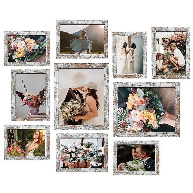 LUCKYLIFE Picture Frame Set 10-Pack, Gallery Wall Frame Collage with 8x10 5x7 4x6 Frames in Distressed White Finishes