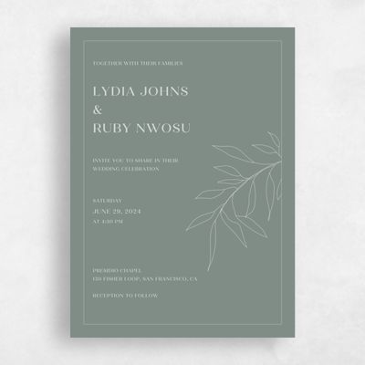 Calming Sage, Green Wedding Invitation - Linwood Portrait