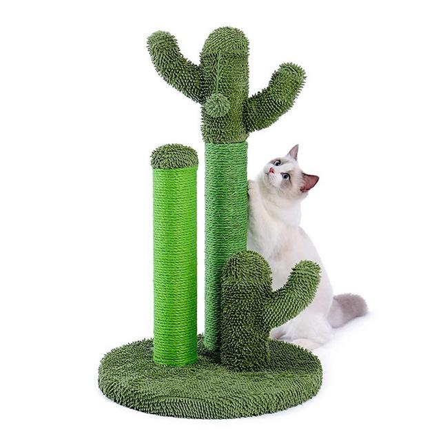PAWZ Road Cat Scratching Post Cactus Cat Scratcher Featuring with 3 Scratching Poles and Dangling Ball