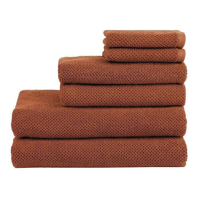 Nate Home by Nate Berkus 100% Cotton Textured Rice Weave 6-Piece Towel Set | 2 Bath Towels, Hand Towels, and Washcloths, Soft and Absorbent for Bathroom from mDesign - Set of 6, Sienna (Rust)