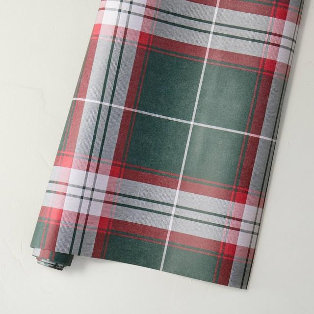 Winter Plaid Printed Holiday Gift Wrap Green/Red/White - Hearth & Hand™ with Magnolia