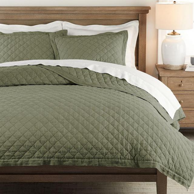 Loden Belgian Flax Linen Diamond Quilt, King/Cal. King