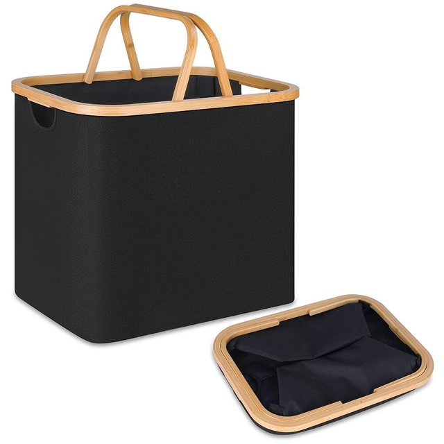 Laundry Basket with Handles, Collapsible Laundry Baskets Hampers for Laundry, Versatile Storage Basket and Small Laundry Basket for Toys, Blankets and Clothes, 60L Black
