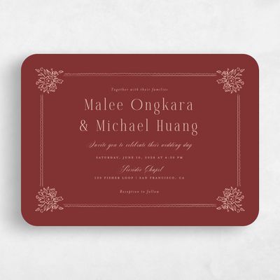 Red Rounded Wedding Invitation - Anthea Landscape