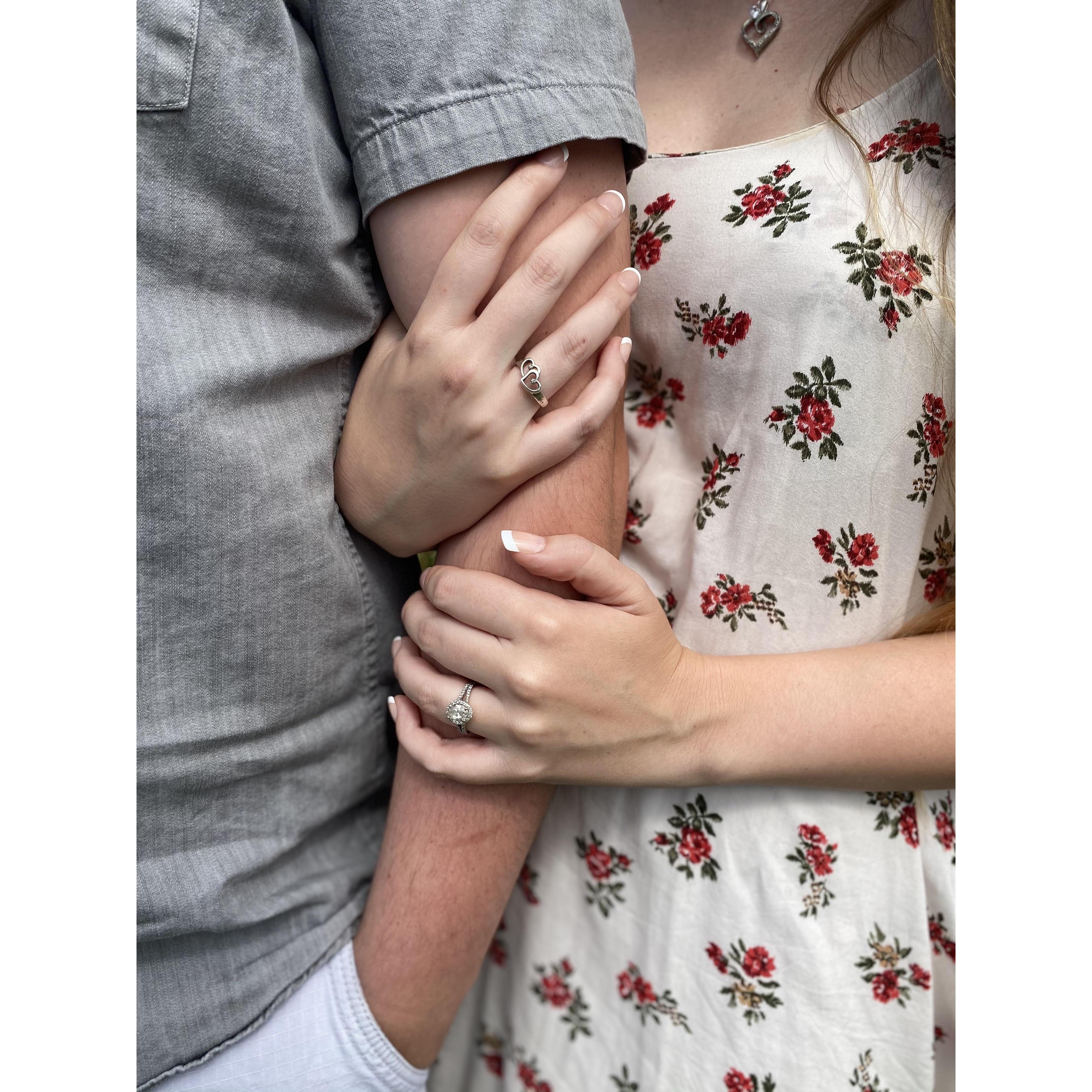 Tyler gave me a promise ring on my 18th birthday, about 5 months into dating. I now wear it opposite of my engagement ring.