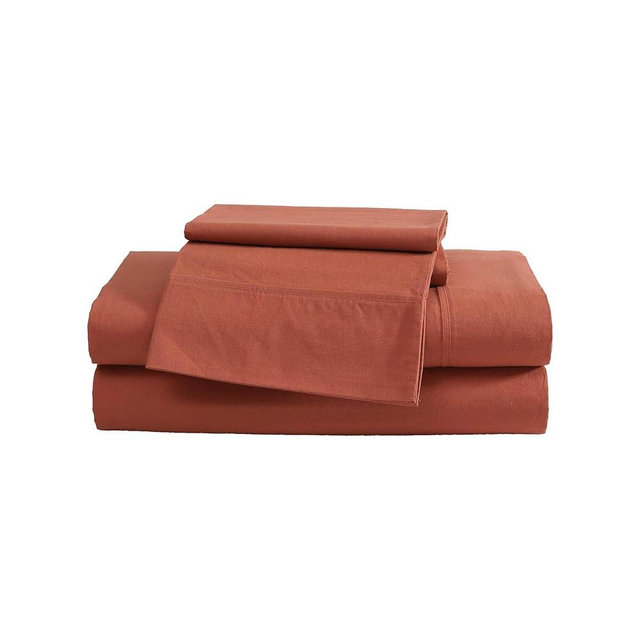 Eddie Bauer - Queen Sheet Set, Washed Percale Bedding Set with Deep Pockets, Super Soft, 100% Luxury Cotton with Smooth Percale Weave (Orange, Queen)
