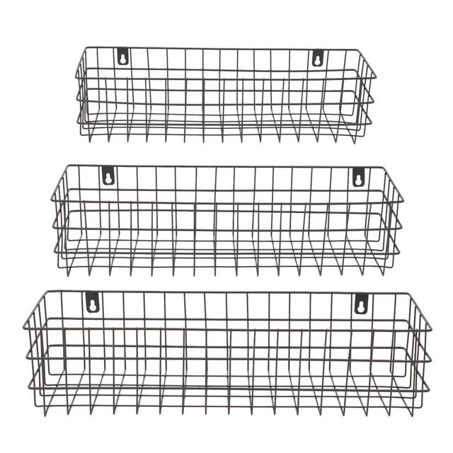 Farmlyn Creek 3 Pieces Black Wall Mounted Wire Baskets, Hanging Organizers for Kitchen Storage, Assorted Sizes