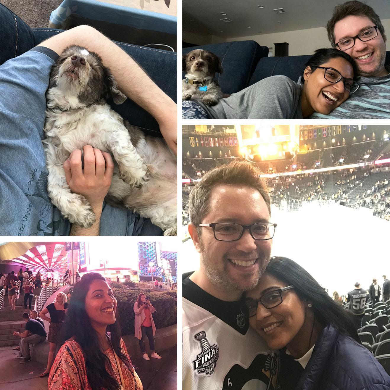 Benji nap time + Family selfie + Happy Neha out on the town + Our first Penguins game