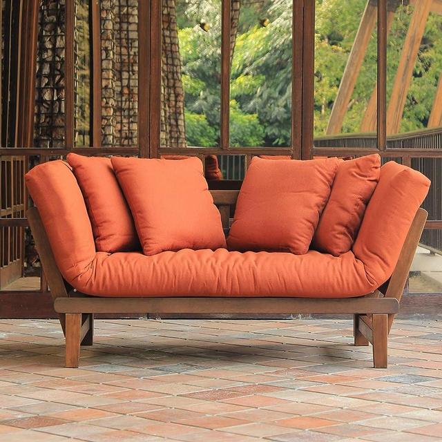 Cambridge Casual Solid Wood West Lake Outdoor Convertible Sofa Daybed, Natural Brown/Brick Cushion