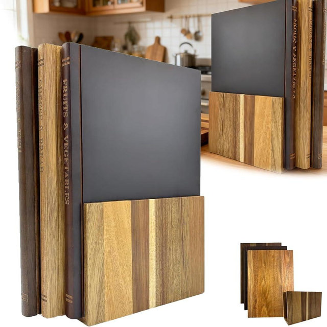 Cutting Board Book Set, Set of 3 Solid Wood Book Shaped Cutting Board Library with Wooden Stand, For the Books Loving Chef, Fruits, Vegetables, Meat, Fish, Cheese and Bread