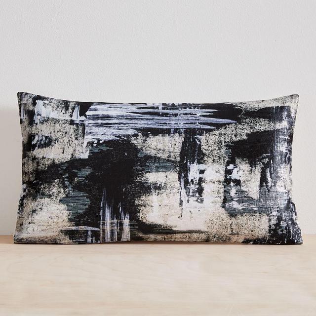 Painterly Brocade Pillow Cover, 12"x21", Black