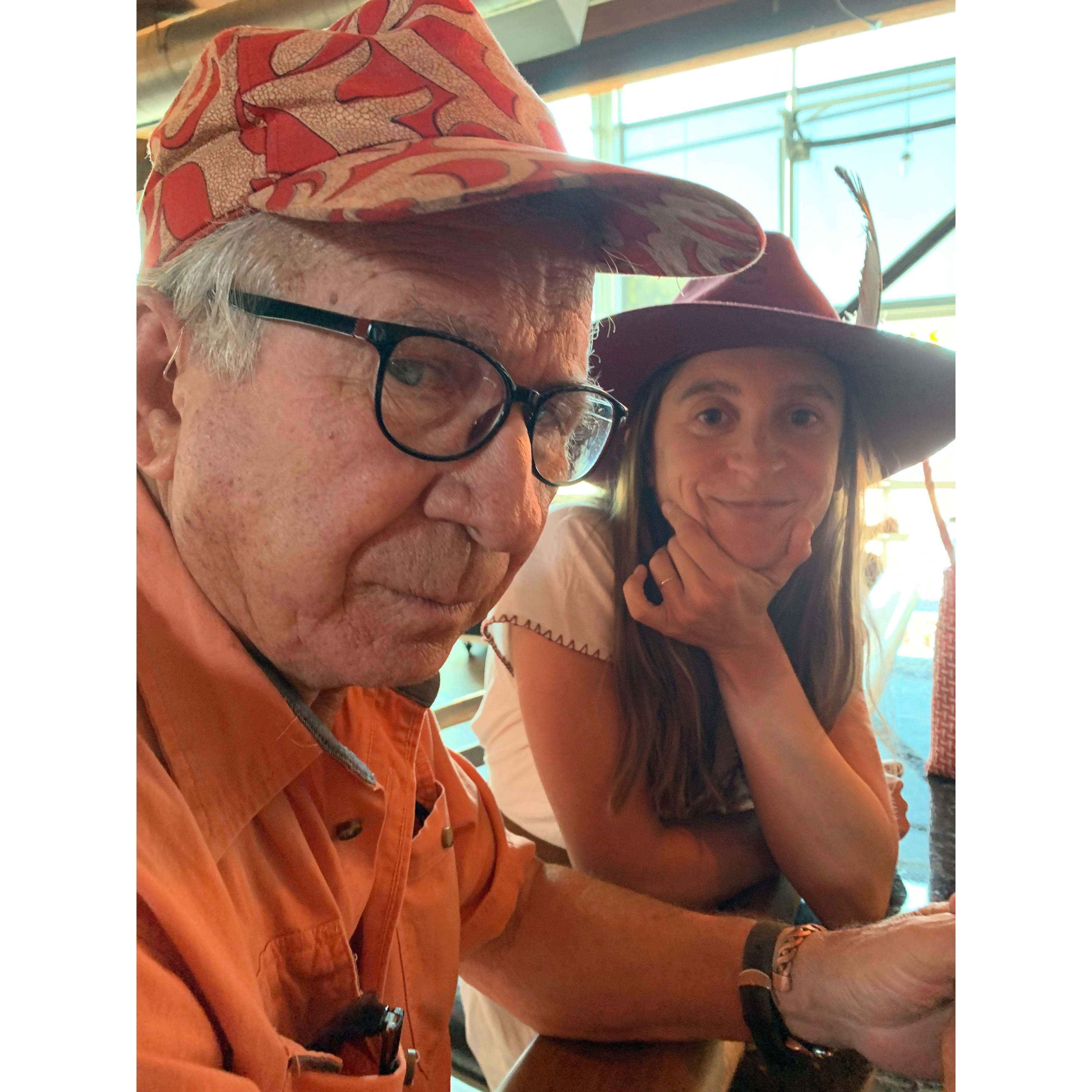 Wes and Manda on a beer tour, first beer of the day