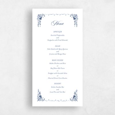 Dusty Cobalt, Blue Wedding Menu - Pontus