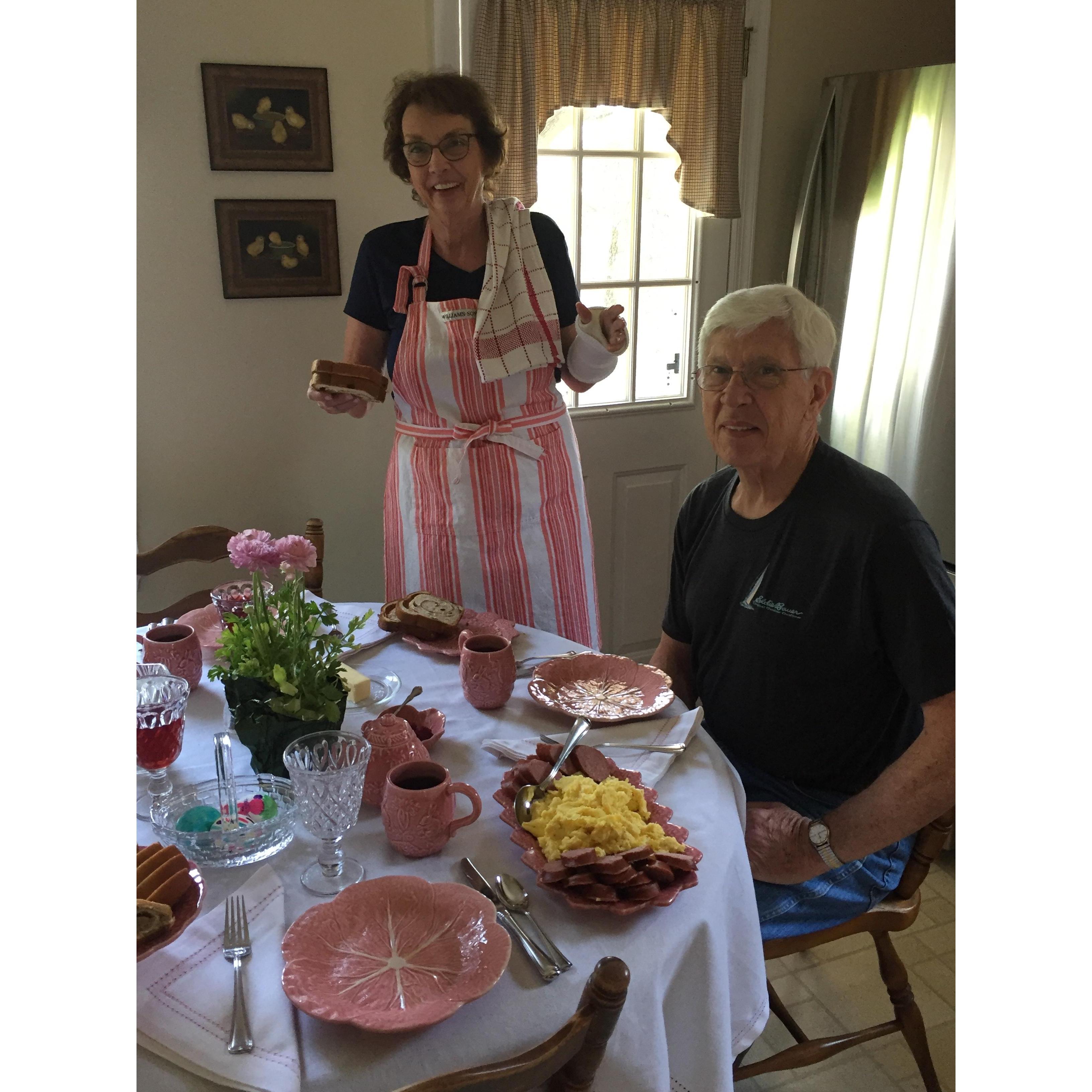 Mom & Dad (Rita and Ray) Patackis at Easter. Mom loves her Easter breakfast