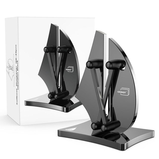 Grihot VN3 Professional Knife Sharpener | 3-Action Streamlined Sailboat Design for Effortless Knife Sharpening - The Ultimate Tool for Precision 11 to 21 Degree Angles (Obsidian Color)