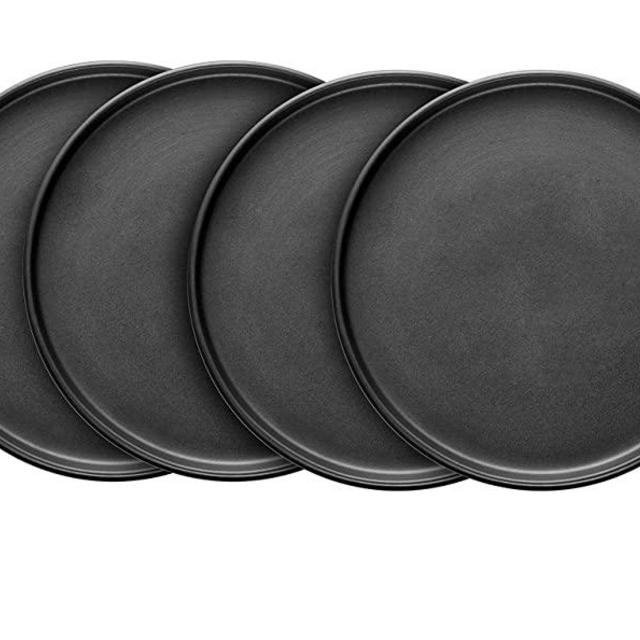 Stone Lain Coupe Dinnerware Set, 4 Dinner Plates, Matte Black